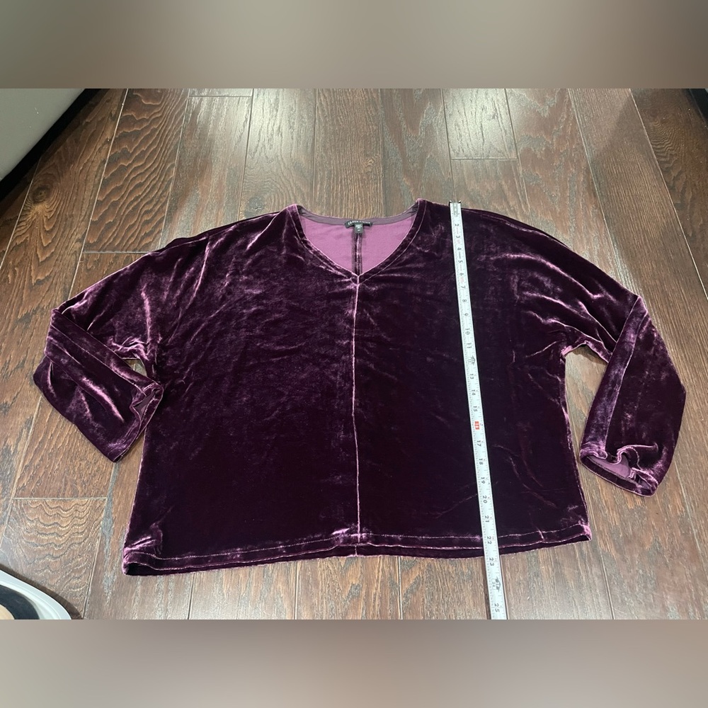 Eileen Fisher Silk Blend Velvet V-Neck Dolman Sleeve Top Women Size Small Party - Picture 3 of 11